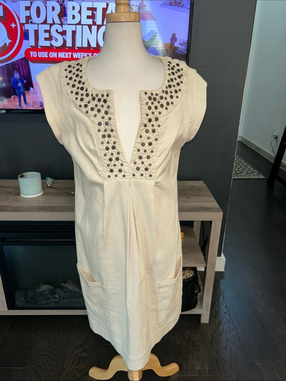 Diane Von Furstenberg Cream Tunic with Studded Neckline